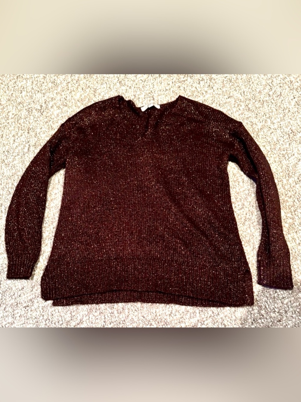 LOFT Burgundy Metallic Accent Knit Sweater Size Medium